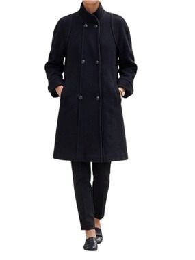 Vintage Petite Mademoiselle 80s Virgin Wool Black Coat Size 38 Large W Germany
